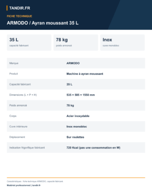 Machine à ayran moussant ARMODO - 35 L sur roulettes - caractéristiques techniques en français