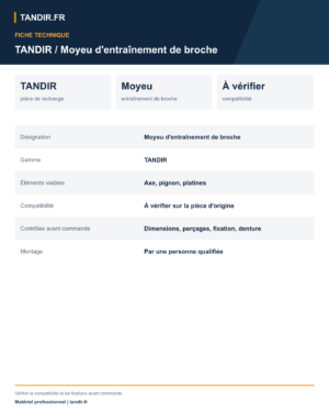 Moyeu d'entraînement de broche pour machine à kebab TANDIR - caractéristiques techniques en français
