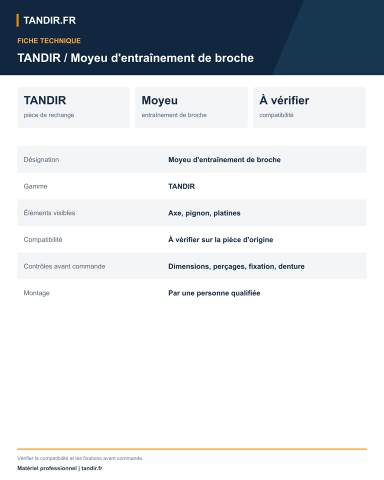 Moyeu d'entraînement de broche pour machine à kebab TANDIR - caractéristiques techniques en français